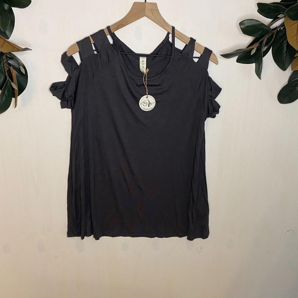 MTS Gray T-Shirt with Shoulder Cut Outs Medium